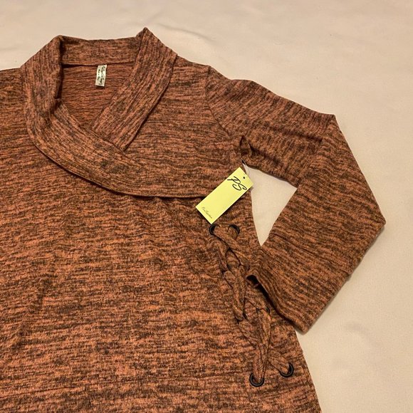 Pink & Black Heathered Cowl V-Neck Sweater, XL - Picture 2 of 4